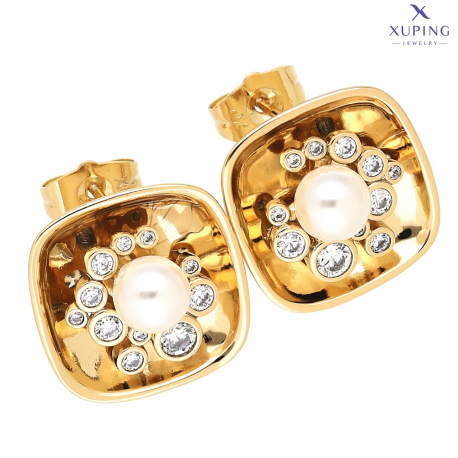 KOLCZYKI POZŁACANE 17 MM PERŁA Z BRYLANTAMI XUPING 74435