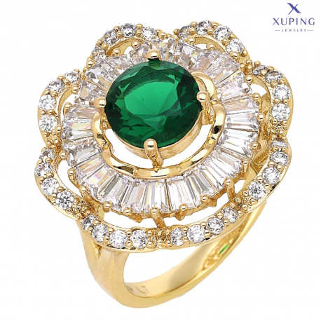 PIERŚCIONEK POZŁACANY 22 MM ELEGANCJA SZMARAGDOWA XUPING 74466