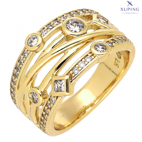 PIERŚCIONEK POZŁACANY 12 MM ELEGANCJA Z BRYLANTAMI XUPING 74472