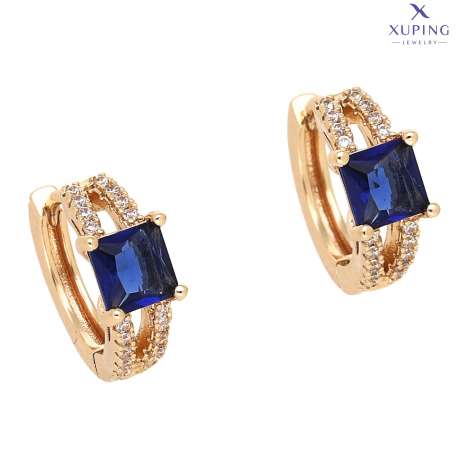 KOLCZYKI POZŁACANE 13/6 MM KÓŁECZKA Z SZAFIROWYM RADIANTEM XUPING 74841