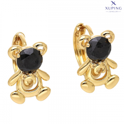 KOLCZYKI POZŁACANE 15/10 MM MISIEK CZARNY BRYLANT XUPING 74847