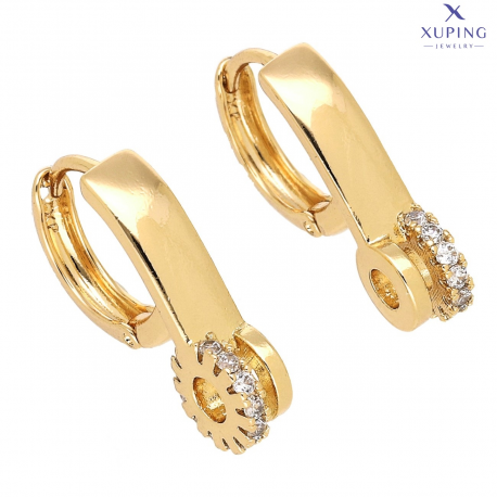 KOLCZYKI POZŁACANE 19/4 MM KÓŁECZKA I BRYLANTOWE ZĘBATKI XUPING 74860