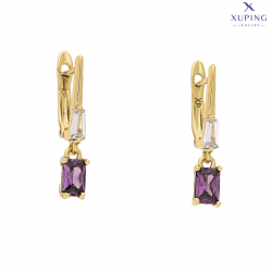 KOLCZYKI POZŁACANE 24/5 MM WISZĄCY CZARNY AMETYŚCIK XUPING 74869