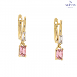 KOLCZYKI POZŁACANE 24/5 MM WISZĄCY RÓŻOWY BRYLANCIK XUPING 74872