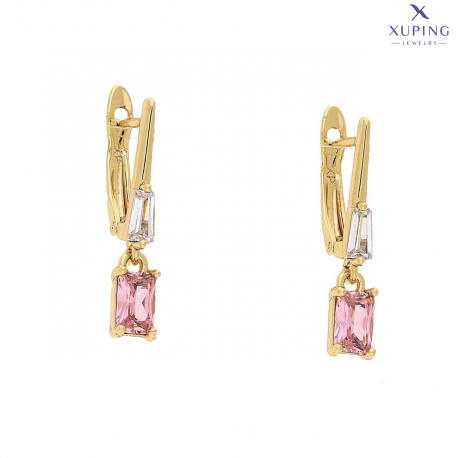 KOLCZYKI POZŁACANE 24/5 MM WISZĄCY RÓŻOWY BRYLANCIK XUPING 74872