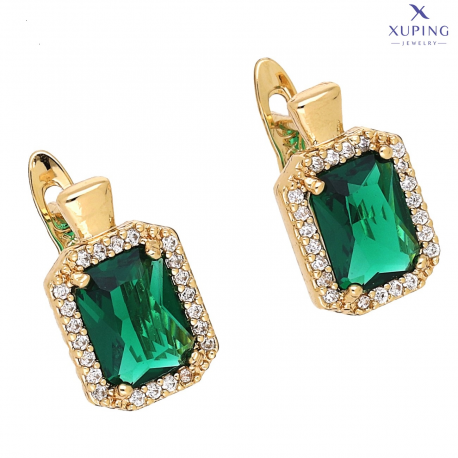 KOLCZYKI POZŁACANE 14/9 MM ELEGANCJA SZMARAGDU XUPING 74876