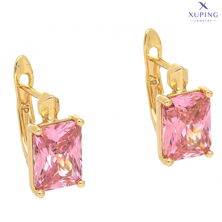 KOLCZYKI POZŁACANE 13/7 MM RÓŻOWE BRYLANTY XUPING 74890