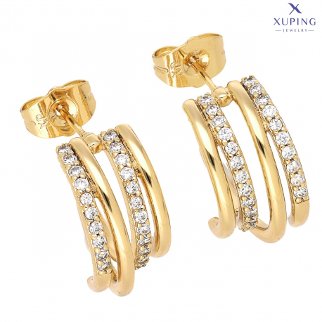 KOLCZYKI POZŁACANE 19/9 MM PÓŁKOŁA Z BRYLANCIKAMI XUPING 74927