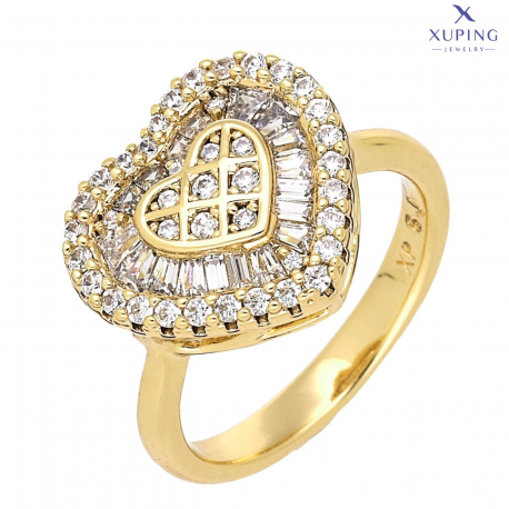 PIERŚCIONEK POZŁACANY 14 MM BRYLANTOWE SERCE XUPING 75092