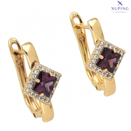 KOLCZYKI POZŁACANE 20/11 MM AMETYST RADIANT XUPING 75160