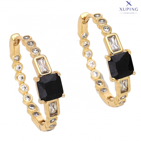 KOLCZYKI POZŁACANE 24/6 MM KOŁA Z CZARNYM RADIANTEM XUPING 75191