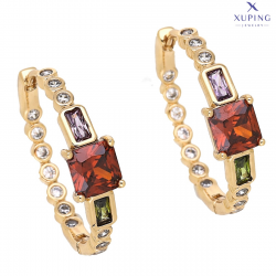 KOLCZYKI POZŁACANE 24/6 MM KOŁA Z GRANATEM RADIANTEM XUPING 75195