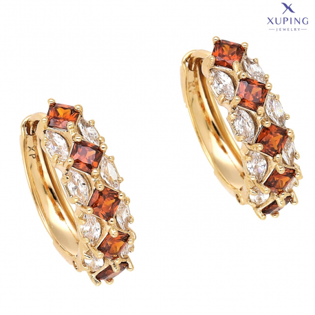 KOLCZYKI POZŁACANE 20/6 MM KOŁA Z RADIANTAMI GRANATAMI XUPING 75494
