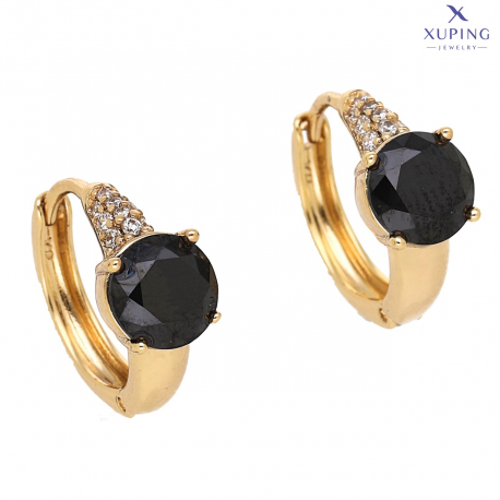 KOLCZYKI POZŁACANE 15/7 MM KÓŁKA Z CZARNYM BRYLANTEM XUPING 75505