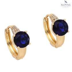 KOLCZYKI POZŁACANE 15/7 MM KÓŁKA Z SZAFIREM XUPING 75506