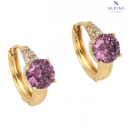 KOLCZYKI POZŁACANE 15/7 MM KÓŁKA Z AMETYSTEM XUPING 75508