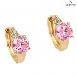 KOLCZYKI POZŁACANE 15/7 MM KÓŁKA Z RÓŻOWYM BRYLANTEM XUPING 75510
