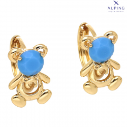 KOLCZYKI POZŁACANE 14/10 MM TURKUSOWY MIŚ XUPING 75530