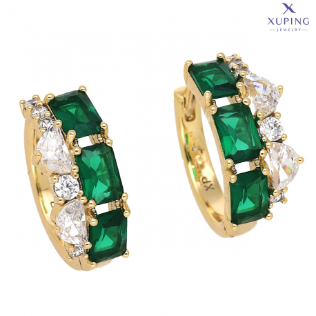 KOLCZYKI POZŁACANE 18/8 MM KÓŁKA ZE SZMARAGDAMI XUPING 75546