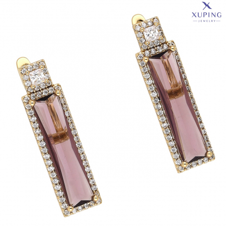 KOLCZYKI POZŁACANE 28/7 MM AMETYST BAGIETKA XUPING 75836