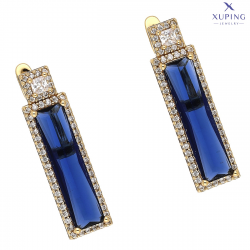 KOLCZYKI POZŁACANE 28/7 MM SZAFIR BAGIETKA XUPING 75837