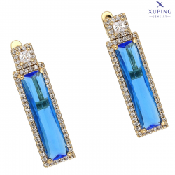 KOLCZYKI POZŁACANE 28/7 MM BŁĘKITNA BAGIETKA XUPING 75838