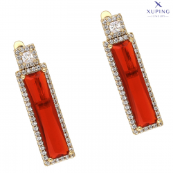 KOLCZYKI POZŁACANE 28/7 MM RUBIN BAGIETKA XUPING 75839