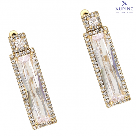 KOLCZYKI POZŁACANE 28/7 MM BRYLANT BAGIETKA XUPING 75843