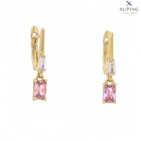 KOLCZYKI POZŁACANE 24/5 MM MALUSZKI Z RÓŻOWYM BRYLANTEM XUPING 75855