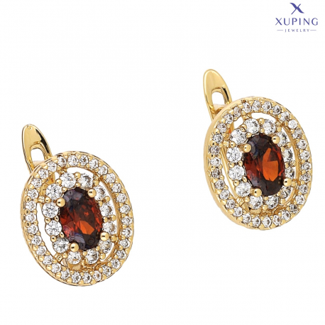 KOLCZYKI POZŁACANE 13/11 MM MARKIZA Z GRANATEM XUPING 75863