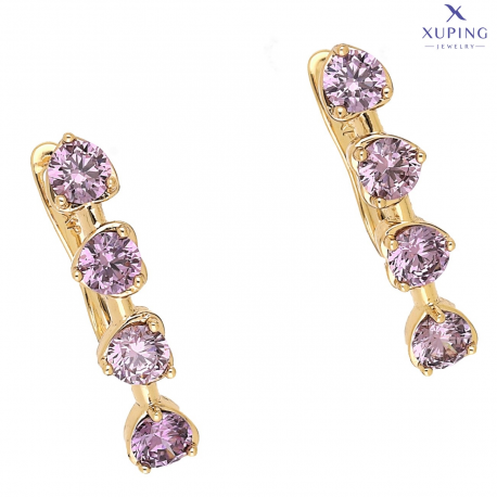 KOLCZYKI POZŁACANE 23/5 MM CZTERY AMETYSTY XUPING 75912
