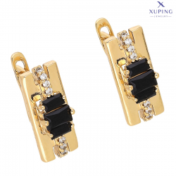 KOLCZYKI POZŁACANE 18/7 MM CZARNE BRYLANTY BAGIETKI XUPING 75939