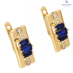 KOLCZYKI POZŁACANE 18/7 MM SZAFIROWE BAGIETKI XUPING 75940