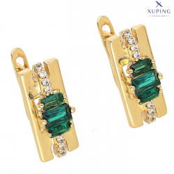 KOLCZYKI POZŁACANE 18/7 MM SZMARAGDOWE BAGIETKI XUPING 75942
