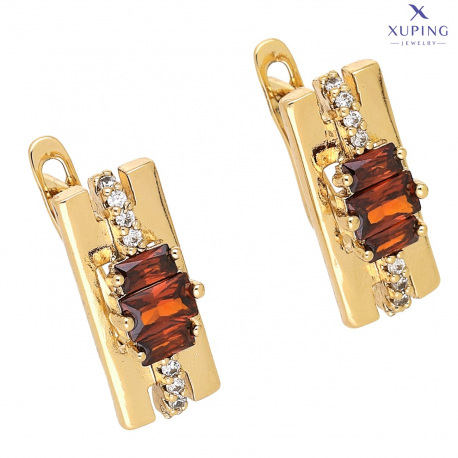 KOLCZYKI POZŁACANE 18/7 MM GRANATY BAGIETKI XUPING 75943