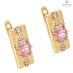 KOLCZYKI POZŁACANE 18/7 MM RÓŻOWE BRYLANTY BAGIETKI XUPING 75944