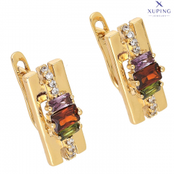 KOLCZYKI POZŁACANE 18/7 MM TRZY KOLORY BAGIETEK XUPING 75945