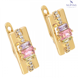 KOLCZYKI POZŁACANE 18/7 MM TRZY JASNE KOLORY BAGIETEK XUPING 75946