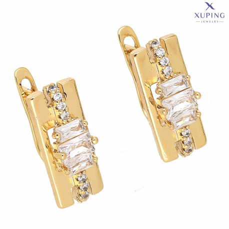 KOLCZYKI POZŁACANE 18/7 MM BRYLANTY BAGIETKI XUPING 75947