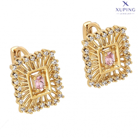 KOLCZYKI POZŁACANE 13/11 MM MALUSZKI Z RÓŻOWYM BRYLANTEM XUPING 75960