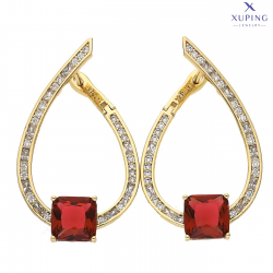 KOLCZYKI POZŁACANE 37/22 MM ŁUKI Z RUBINEM XUPING 75963