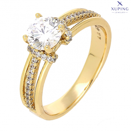 PIERŚCIONEK POZŁACANY 6 MM ZARĘCZYNOWY BRYLANTOWY XUPING 76013