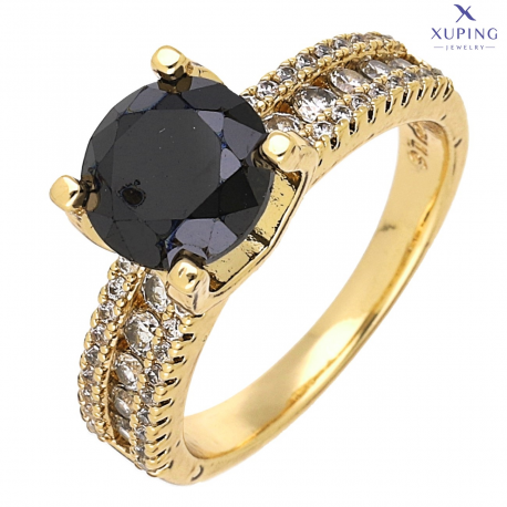PIERŚCIONEK POZŁACANY 8 MM CZARNY BRYLANT XUPING 76172