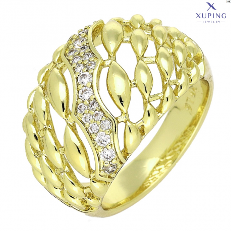 PIERŚCIONEK 14K POZŁACANY 14 MM AŻUR Z BRYLANTAMI XUPING 76694