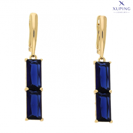 KOLCZYKI POZŁACANE 43/7 MM SZAFIROWE BAGIETKI XUPING 76338