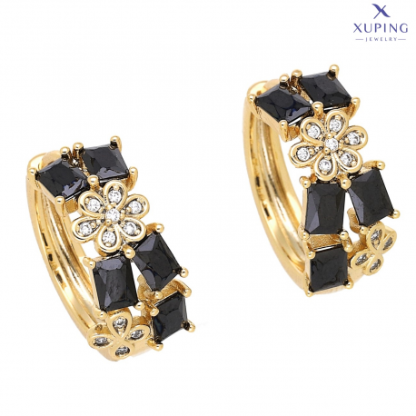 KOLCZYKI POZŁACANE 18/8 MM KÓŁKA Z CZARNYMI BRYLANTAMI XUPING 76403