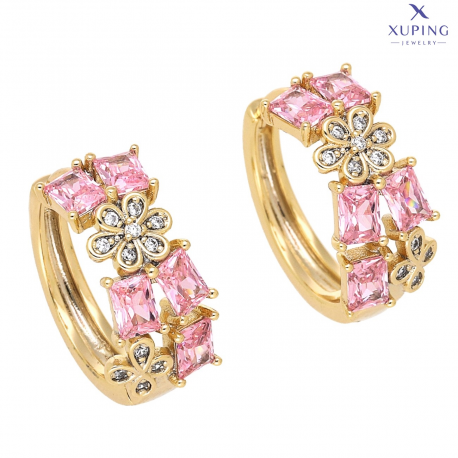 KOLCZYKI POZŁACANE 18/8 MM KÓŁKA Z RÓŻOWYMI BRYLANTAMI XUPING 76406