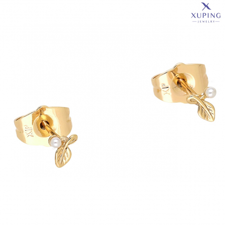 KOLCZYKI POZŁACANE 5/4 MM LISTECZEK Z PEREŁKĄ XUPING 76466