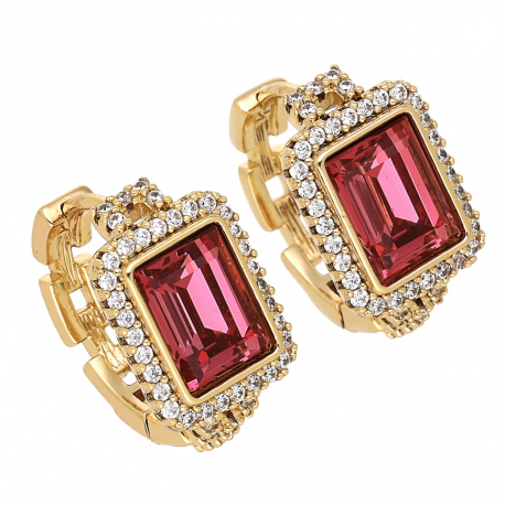 KOLCZYKI POZŁACANE 17/10 MM FUCHSIA CRYSTAL XUPING 76838
