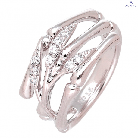 PIERŚCIONEK PLATYNOWANY 11 MM SREBRNE GAŁĄZKI Z BRYLANTAMI XUPING 76949